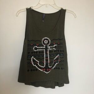 Olive Green Aztec Anchor Tank Top